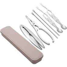 6-teiliges Edelstahl-Meeresfrüchtebesteck-Set: Meeresfrüchteöffner-Set, Krustentier-Set mit Aufbewahrungsbox, 2 Hummerknacker