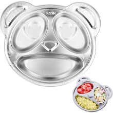 Assiette compartimentée pour enfants, 3 compartiments en forme de panda, en acier inoxydable, idéale pour contrôler les portions de nourriture et