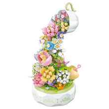 Bouquet de fleurs en blocs de construction, thé Yan, langue, lumière, boîte à musique, envoyer à sa petite amie, cadeau de Saint-Valentin, assemb