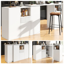 360 Swivel Bar Table, 198.5x30x75cm, White, Marble Top, Open Storage
