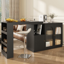 360 Rotating Bar Cabinet, 120x40x97cm, Black, Modern, Glass Door Storage