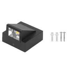 Applique da esterno a LED multifunzionale, realizzata in lega di alluminio per una maggiore resistenza alla ruggine.