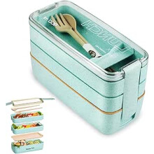 Boîte à bento à 3 compartiments, boîte à lunch japonaise pour enfants et adultes avec fourchette et cuillère.