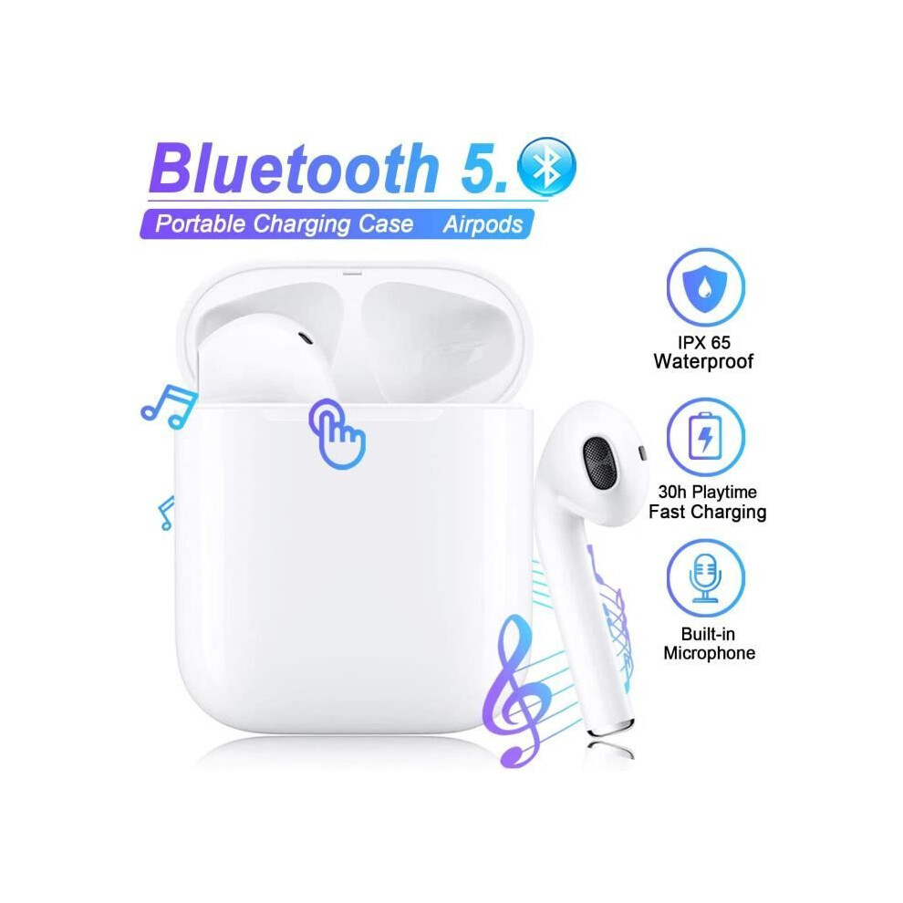 I12 Bluetooth 5.0 Headset - Built-In Microphone - 3D Hd Stereo Noise Cancelling - White 7333425828915