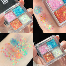 Lot de 2 fards à paupières 4 couleurs pour maquillage enfant (maternelle, CP), maquillage yeux de poisson rose pailleté
