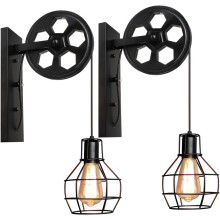 Farmhouse Pendant Lamp With Broad Range Indoor Lighting, Retro Wall Sconce And Industrial Rustic Cage, Simple To Install, Black (2-Pack)