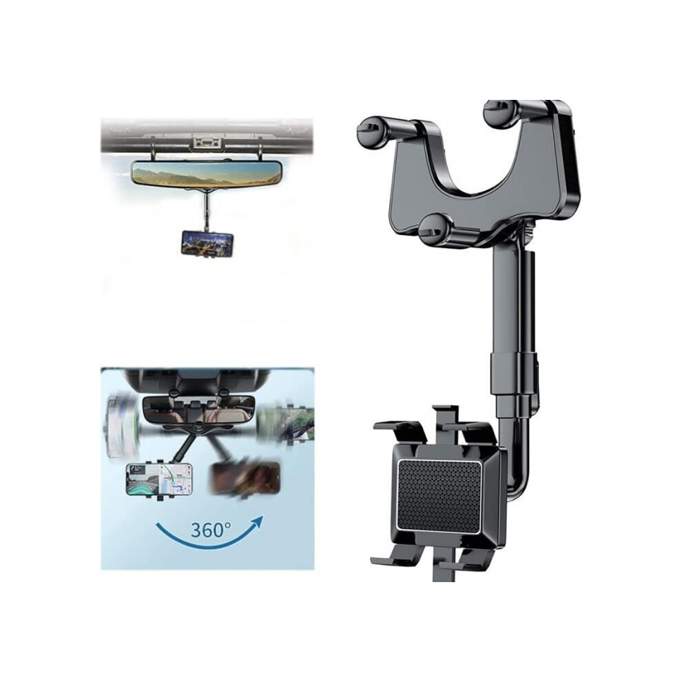 Phone Holder - Unspecified - Rearview Mirror - Adjustable - 360 Rotatable - Silicone Black 7333425843604