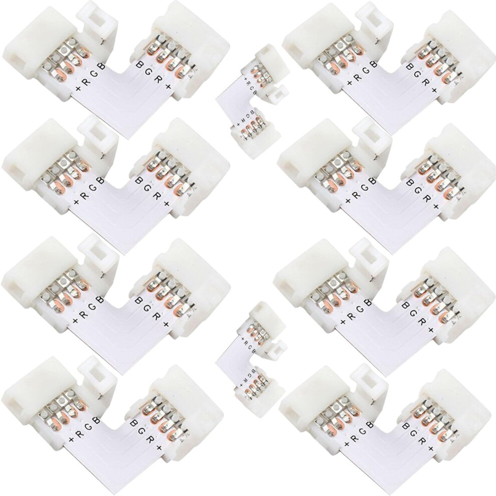 L Shape Led Connectors For Smd Rgb Led Strips, Dual Purposes Kit Solid Solderless Connection For Right Angle Corner Straight Line Extension 10-Pack 9420858482024