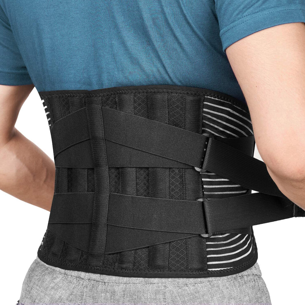 Supportive Lower Back Pain Relief Brace, Breathable Lumbar Support with Anti-Skid Bands and Memory-Aluminum Stays for Men Women, Adjustable for Fitnes