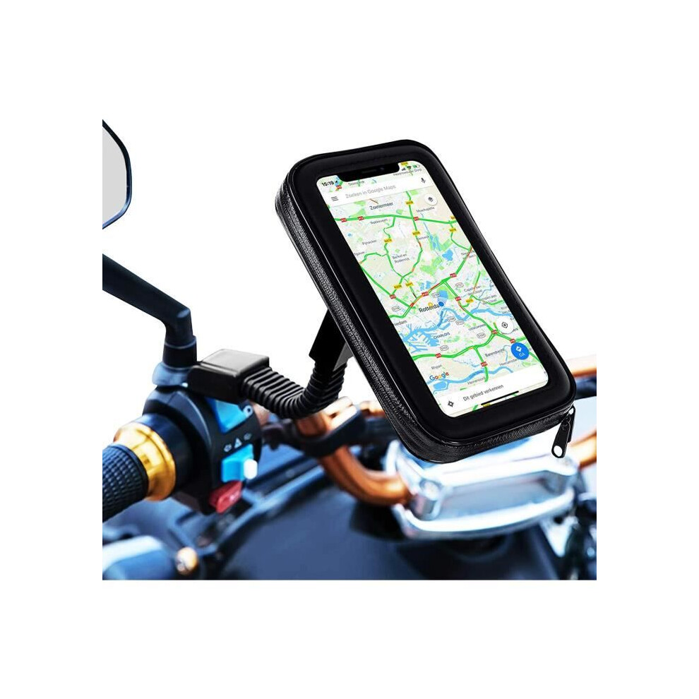 Aperil Waterproof Motorcycle Phone Holder - 360 Rotation - For Motorcycle Rearview Mirrors Up To 6.7" - Black 7333425843413