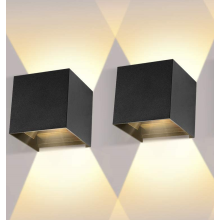 Lampade da parete moderne per esterni, quadrate in alluminio nero con luce orientata verso l'alto e verso il basso, impermeabili IP65, angolo del