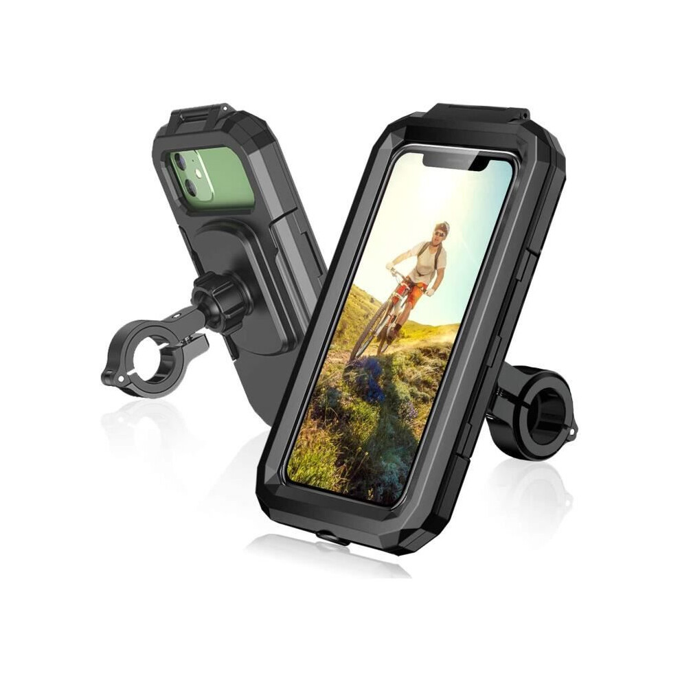 Waterproof Bike Phone Holder 360 Rotation Anti-Shake Touch Mount For 5.5-6.8 Inch Motorcycle Black 7333425843468