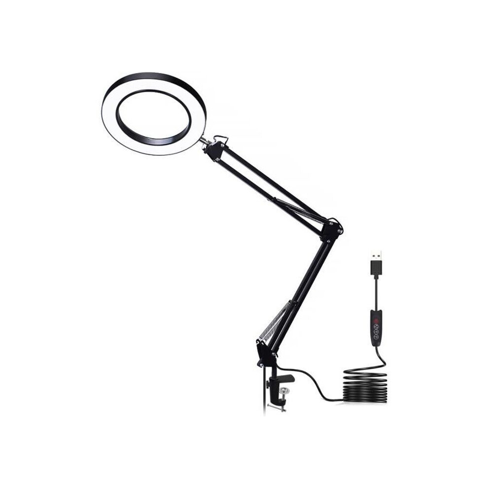 Light/Black Magnifying Glass With Led 5X Magnification, 3 Dimming Modes, Adjustable Brightness, Desk Lamp, Reading Lamp, 22Cm + 22Cm,