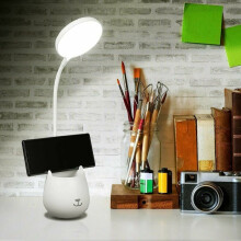 Bärbar LED-nattlampa, söt skrivbordslampa med flexibel svanhals, pekskärm och pennhållare, uppladdningsbart batteri med cirka 6 timmars