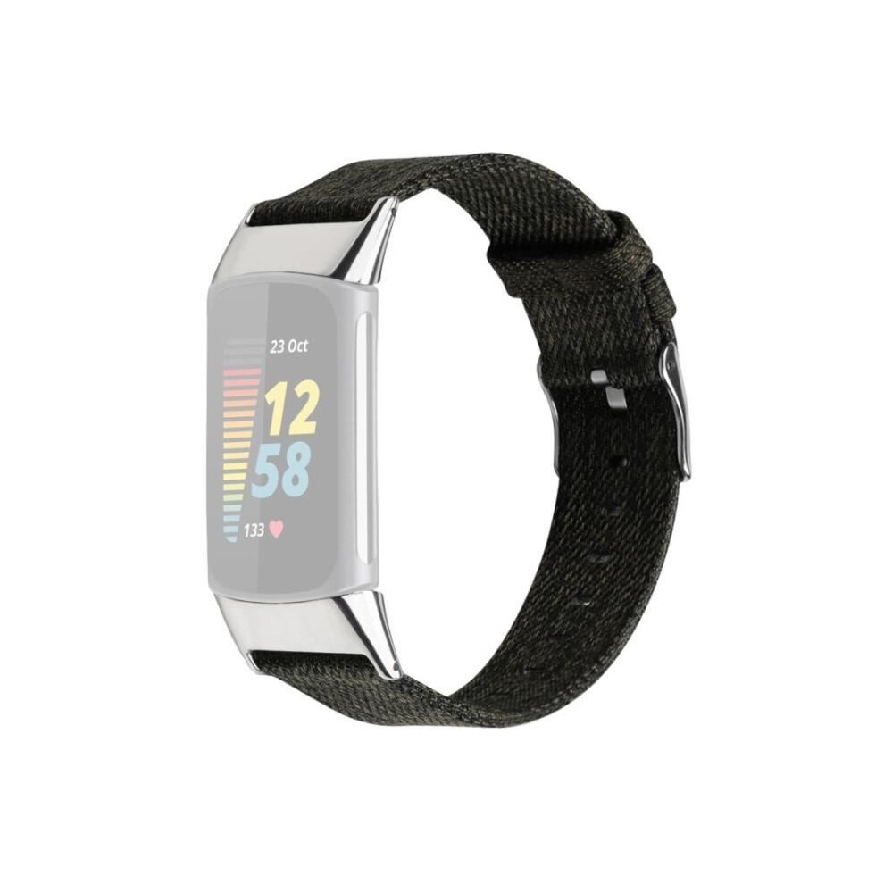 Adjustable Replacement Woven Nylon Watch Band For Fitbit Charge 5, Size S - Blackish Green 7333425844786