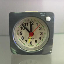 Grey - Small Square Bedside Alarm Clock with LED Light, Silent Alarm, Non-Ticking Timer,