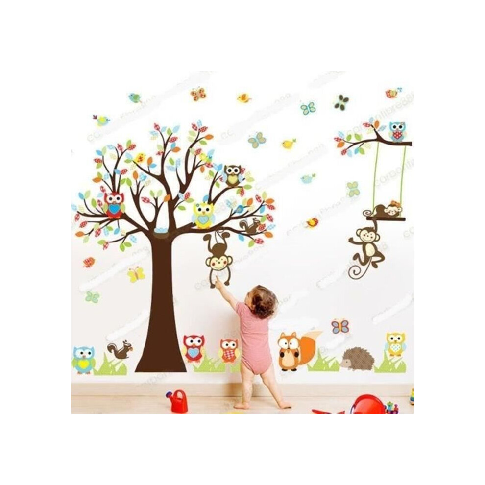 Animal wall sticker owl monkey tree decor decal nursery