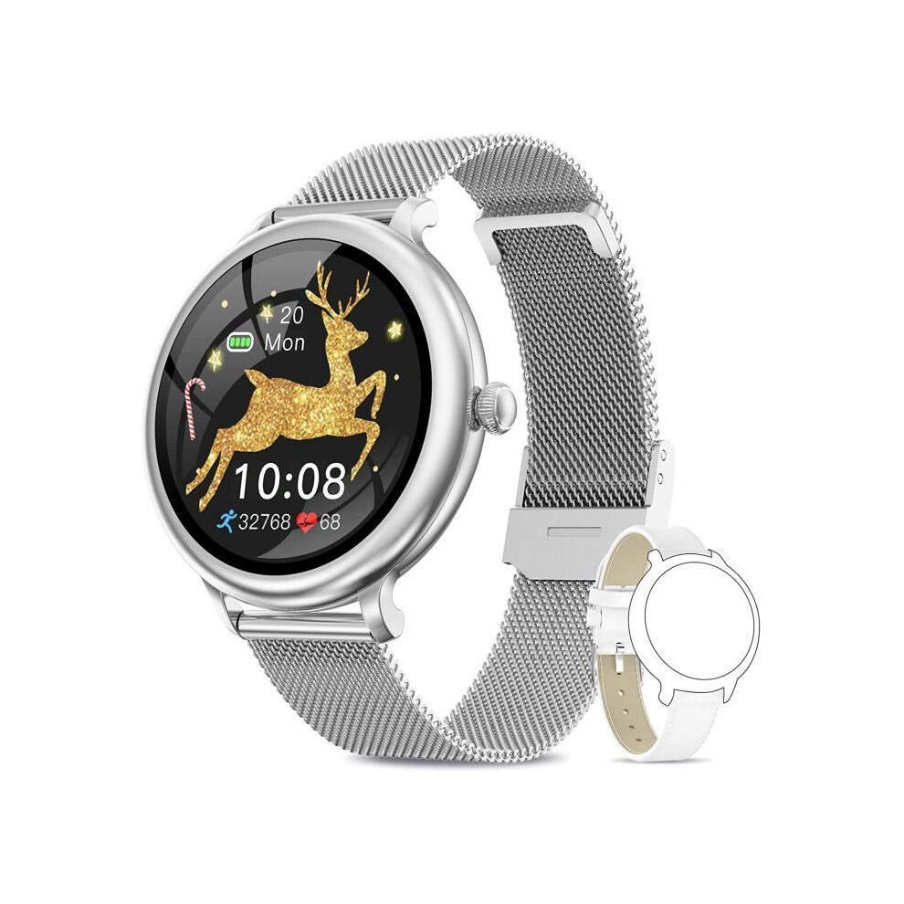Naixues Smart Watch For Women, Ip68 Waterproof Smartwatch With Sleep Monitor, Heart Rate Monitor, Pedometer, Calorie Counter For Silver 7333425844564