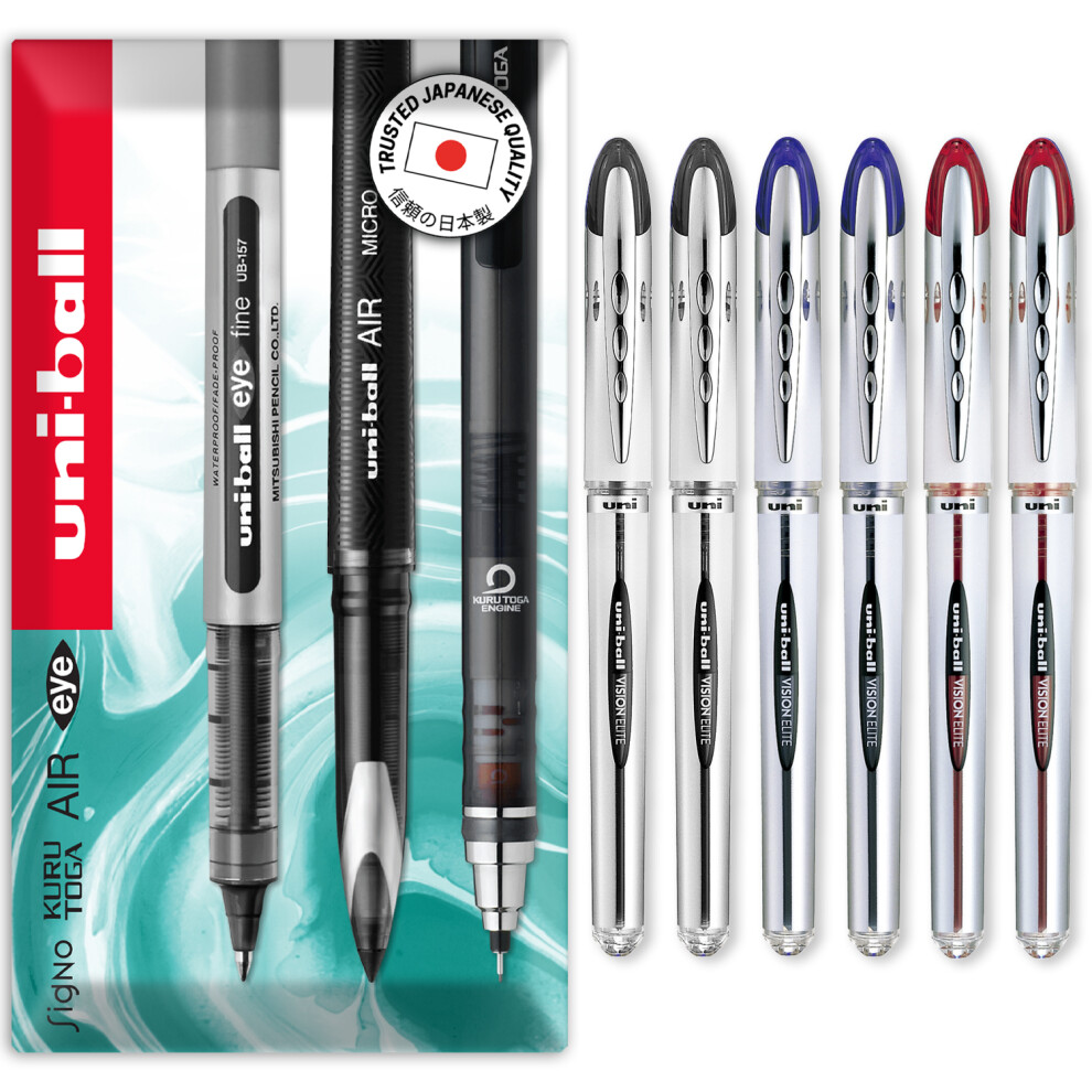 Uni-Ball (Mixed, Pack Of 6) Ub-200 Vision Elite Rollerball Pen - 0.8Mm