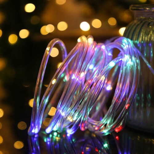 12m RGB LED String Lights, 100 LEDs, IP55, Blue, Green, Red, with Solar Panel 1