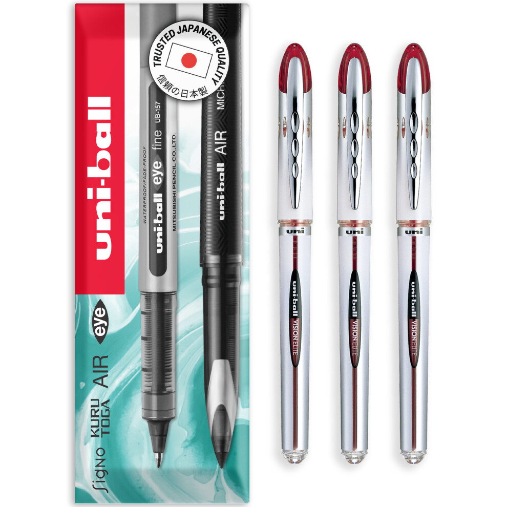 Uni-Ball (, Pack Of 3) Ub-200 Vision Elite Rollerball Pen - 0.8Mm Red