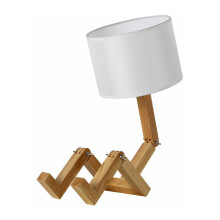 Justerbar bordlampe i tre, moderne, enkel design, bærbar, sammenleggbar skrivebordslampe med øyebeskyttelse i linstoff for soverom, stue, St