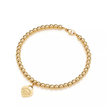 (A 4mm golden beaded heart-shaped bracelet, 16cm) Classic T family heart-shaped enamel bead 4mm bracelet