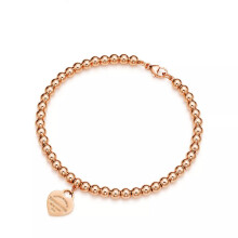 (Rose gold 4mm beaded heart-shaped bracelet, 19cm) Classic T family heart-shaped enamel bead 4mm bracelet