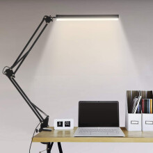 Sammenleggbar LED-skrivebordslampe med tre akser, 32 cm lampehode, metall, justerbare vinkler og 10 lysstyrkenivåer, dimbar, øyevennlig svingarm