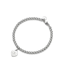 (Silver 4mm beaded heart-shaped bracelet with diamonds, 16cm) Classic T family heart-shaped enamel bead 4mm bracelet