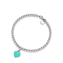 (Silver 4mm beaded blue heart-shaped bracelet, 19cm) Classic T family heart-shaped enamel bead 4mm bracelet