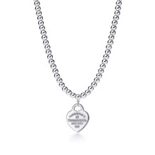 (Silver 4m beaded heart-shaped diamond) Heart-shaped enamel cross chain, heart-shaped round bead necklace
