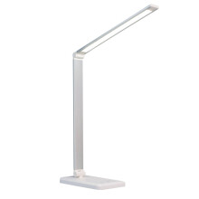 Zilveren draagbare LED-bureaulamp, ruimtebesparend ontwerp, opvouwbaar, snelle draadloze oplader, timerfunctie met geheugen, instelbare helderheid,