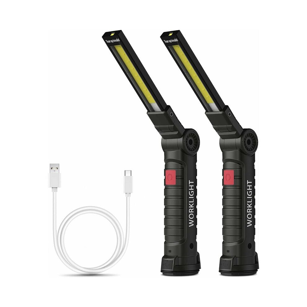 Led Worklight Flashlights, 2 Pack Large Rechargeable Work Lights With Magnetic Base And 360 Degree Rotate, 5 Modes Portable Flood Light For Car Repair 9420858509417