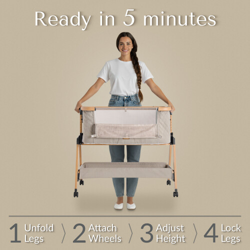 SnooBee Bedside Crib & Baby Co-Sleeper (Khaki) 2