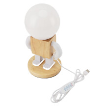 Luminária de mesa vintage em formato de robô com LED, brilho ajustável, multifuncional, econômica e alimentada por USB. Possui iluminação suave