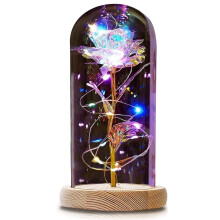 Iluminação ambiente romântica: Cúpula de vidro que abriga uma rosa eterna, flor preservada que nunca murcha, trazendo um toque de magia e encanto