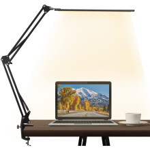 Adjustable Swing Arm Lamp with Clamp for Home Office, Eye-Caring Reading Light with 3 Color Modes and 10 Brightness Levels, Memory Function Desk Lamp