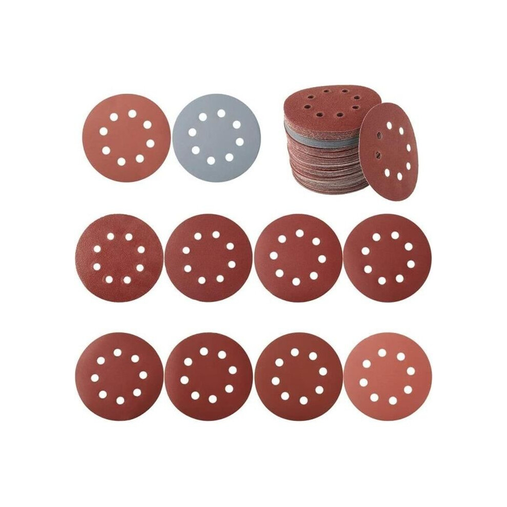 Sanding Discs, 100 Pieces, Sandpaper For Circular Sander, Grit 80/180/240/320/400/800/1000/1500/2000/3000, 125 Mm 7333425890004