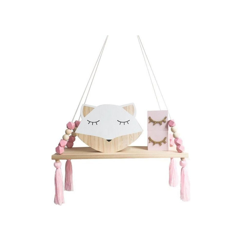 Wooden Tassel Hanging Wall Shelf for Kids and Baby, Nordic Style Pink Wall Frame
