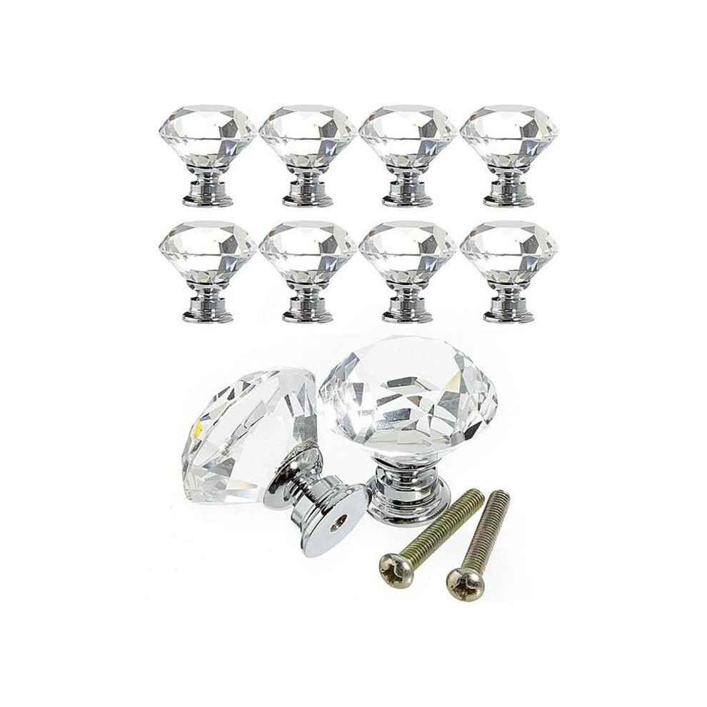 20Pcs 30Mm Diamond Crystal Clear Pull Handles Knobs For Door Furniture Drawer Cupboard Decor 7333425885376