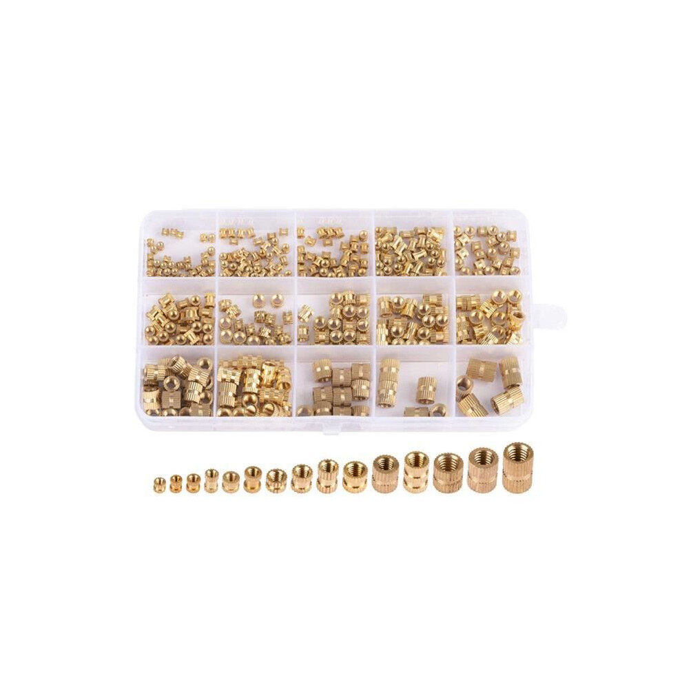380Pcs Brass Knurled Threaded Nuts Kit Metric Female Thread M2 M2.5 M3 M4 M5 M6 7333425886434
