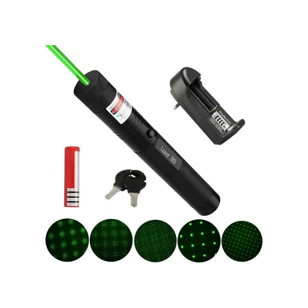 Powerful Laser Pointer 303 + 18650 Battery + Charger + Keys, 532Nm Burning Point Green