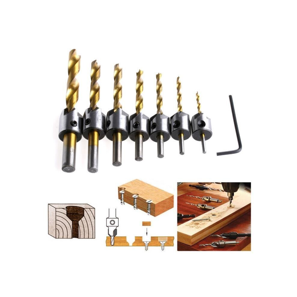 Hss High Speed Steel Countersink Wood Drill Bit For Woodworking, Chamfer Reamer (7Pcs, 3-10Mm) With Hex Key 7333425890189