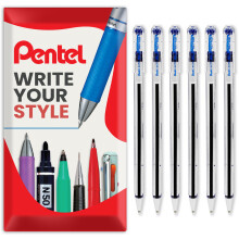 (Blue) Pentel BK77 Superb Ballpoint Pens - 0.7mm - Pack of 6 in Pillow Packaging
