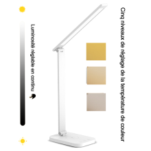 LED-skrivbordslampa med trådlös laddning, vikbar design, dimbar belysning med 5 färglägen, justerbar skrivbordslampa med pekskärm och