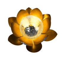 Radiant Solar Lotus Decor, Outdoor Decor, Waterproof LED Metal Flower Lights, Crackle Globe Glass Solar Lights Outdoor for Gardens, Passages, Yards, W