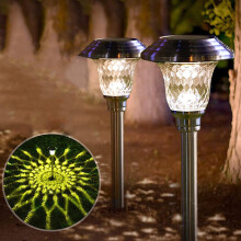 Solar-Außenleuchten aus Edelstahl, Glaslinse mit Dämmerungssensor, einfache Montage für Garten und Wege, wasserdicht, warmes Licht, modernes