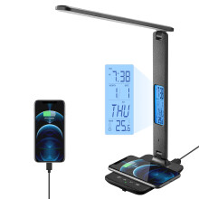 Smart LED Desk Lamp, 5-Level Brightness & Touch Control, USB Charging & Wireless Charging Capability, Anti-Glare Shade for Reduced Eye Strain,