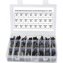 500pcs Electrolytic Capacitors Values 0.1UF-1000UF 24pcs Mixed Electrolytic Capacitors 16-50V Kit & Box